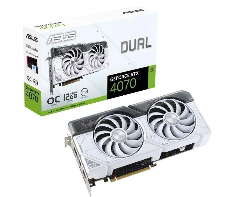 43e33264-2a72-4e4c-8e38-b991950e7657-1.jpg Asus NVIDIA GeForce RTX 4070 12 GB GDDR6X 192 bit PCIE 4.0 16x 1xHDMI 3xDisplayPort DUAL-RTX4070-O12G-WHITE - Image 1