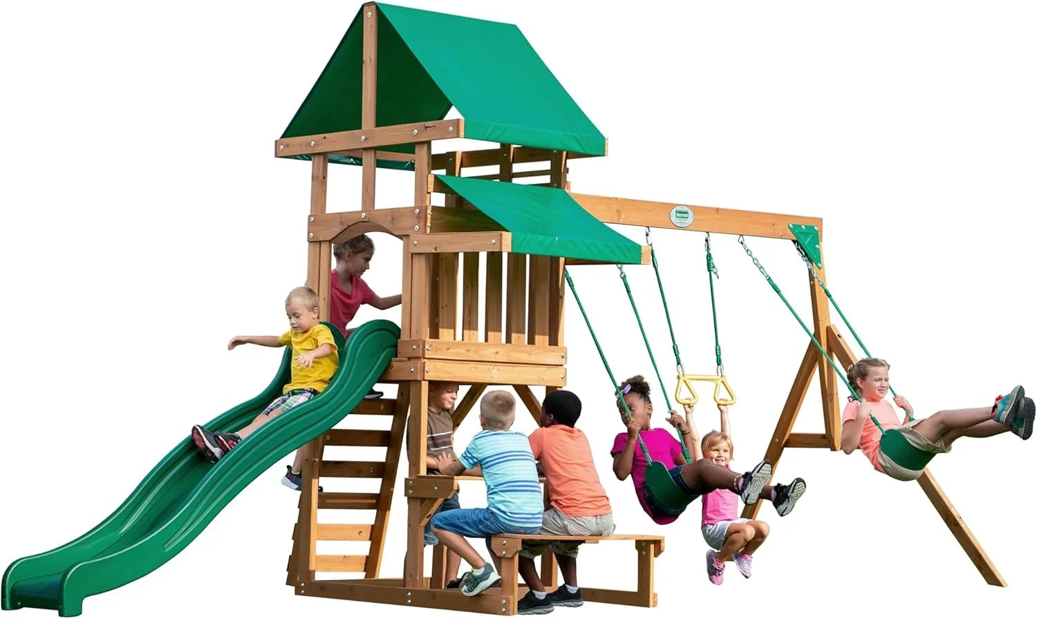71YJ15O52uL._AC_SL1500_.webp Backyard Discovery Belmont All Cedar Swing Set - Image 1