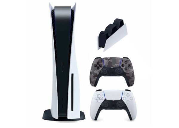 Sony-Playstation-5-PS5-Disc-Console-with-Extra-DualSense-Wireless-Controller-DualSense-Charging-Station-Bundle-US-Plug-1000032115-1000030606-3005837-Camo-Grey-600x428-2.jpg Sony PlayStation 5 PS5 Disc Console Bundle – Extra DualSense Controller + Charging Station, US Plug (1000032115) - Image 1