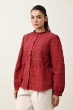 RUFFLE COLLAR SHIRT-BURGUNDY | Premium Quality Fashion Apparel