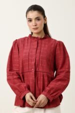 RUFFLE COLLAR SHIRT-BURGUNDY | Premium Quality Fashion Apparel - Image 4