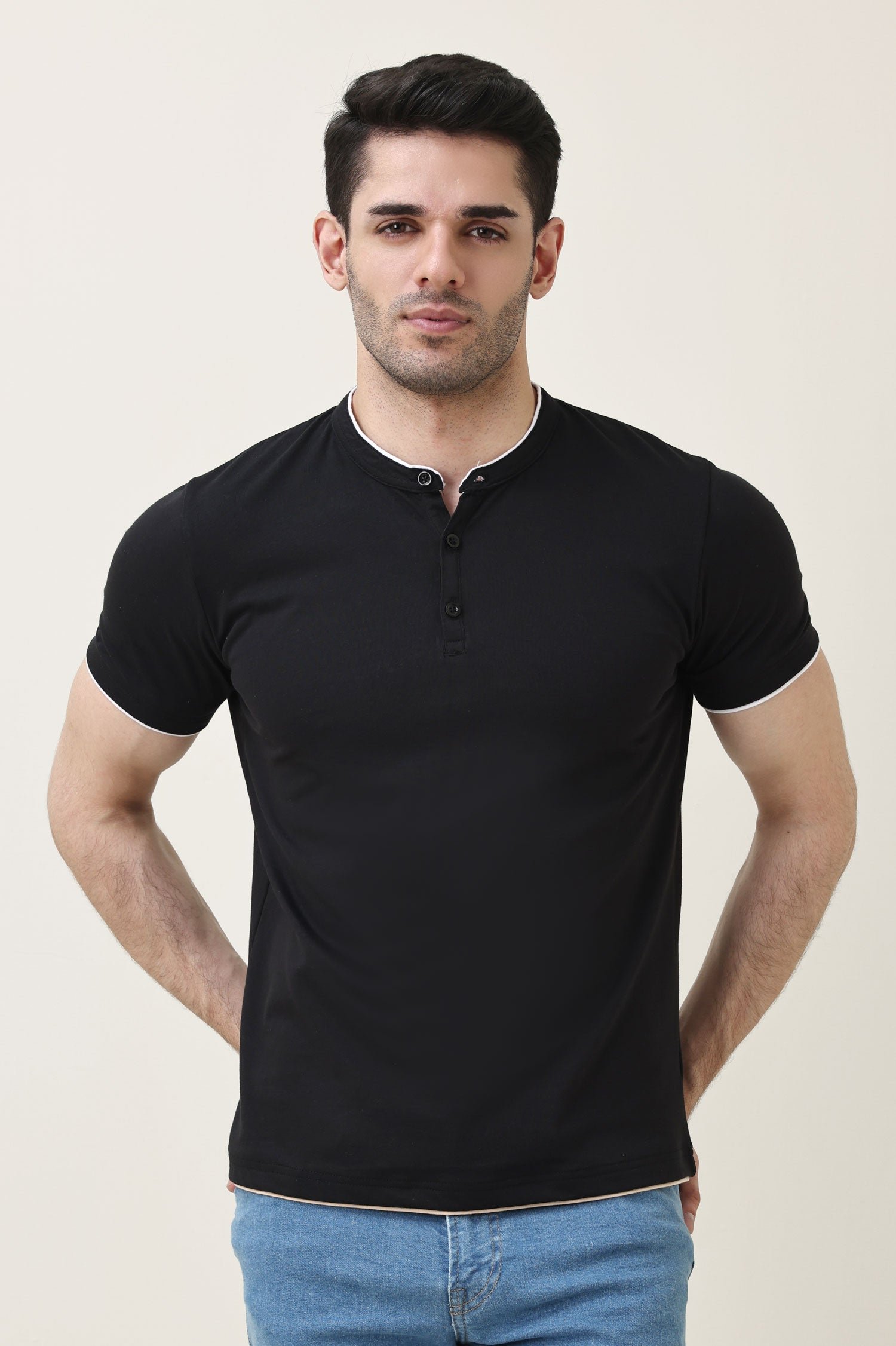 CC33_11 RADIUS BAND COLLAR TEE-BLACK | Premium Quality Fashion Apparel - Image 1