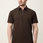 SMART CASUAL ZIP COLLAR T-SHIRT-COFFEE | Premium Quality Fashion Apparel