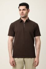 SMART CASUAL ZIP COLLAR T-SHIRT-COFFEE | Premium Quality Fashion Apparel