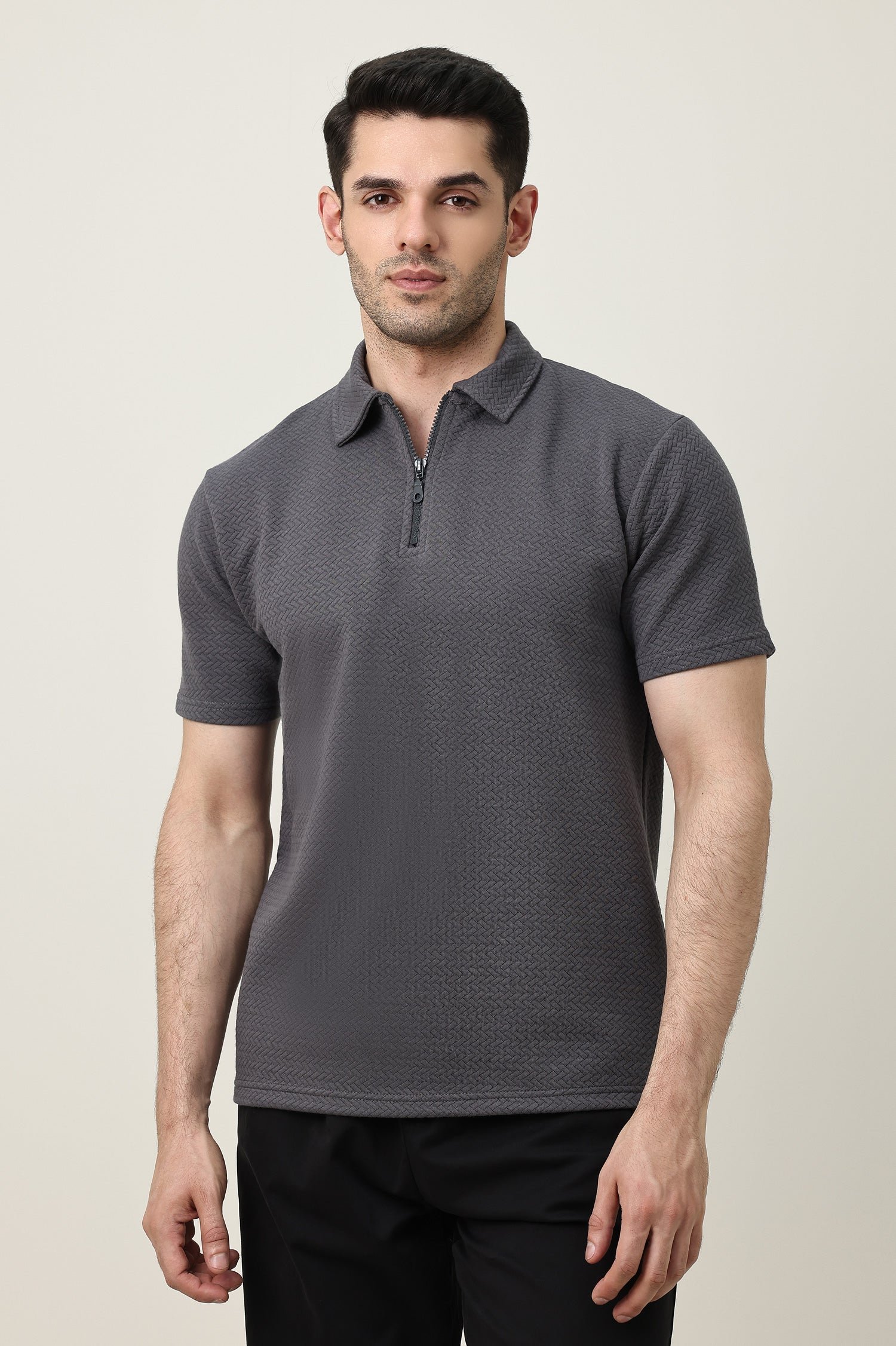 CC42_15 SMART CASUAL ZIP COLLAR T-SHIRT-GREY | Premium Quality Fashion Apparel - Image 1