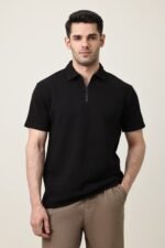 SMART CASUAL ZIP COLLAR T-SHIRT-BLACK | Premium Quality Fashion Apparel