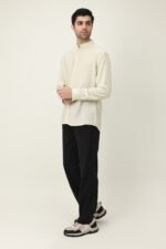 RAVELLO TEXTURED BAND COLLAR SHIRT-BEIGE | Premium Quality Fashion Apparel - Image 2