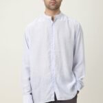 RAVELLO TEXTURED BAND COLLAR SHIRT-S/BLU | Premium Quality Fashion Apparel