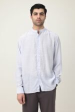 RAVELLO TEXTURED BAND COLLAR SHIRT-S/BLU | Premium Quality Fashion Apparel