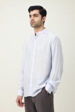 RAVELLO TEXTURED BAND COLLAR SHIRT-S/BLU | Premium Quality Fashion Apparel - Image 5