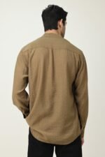 RAVELLO TEXTURED BAND COLLAR SHIRT-BROWN | Premium Quality Fashion Apparel - Image 6
