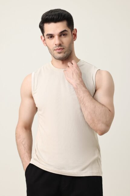 PURE FORM MUSCLE TEE-BEIGE | Premium Quality Fashion Apparel