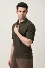 RIB COLLAR KNIT POLO-OLIVE | Premium Quality Fashion Apparel - Image 3