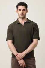 RIB COLLAR KNIT POLO-OLIVE | Premium Quality Fashion Apparel
