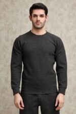 LIGHT GREY WAFFLE-KNIT CREW SWEATSHIRT-CHARCOAL | Premium Quality Fashion Apparel