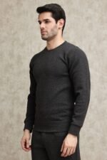 LIGHT GREY WAFFLE-KNIT CREW SWEATSHIRT-CHARCOAL | Premium Quality Fashion Apparel - Image 3