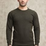 LIGHT GREY WAFFLE-KNIT CREW SWEATSHIRT-OLIVE | Premium Quality Fashion Apparel
