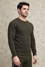 LIGHT GREY WAFFLE-KNIT CREW SWEATSHIRT-OLIVE | Premium Quality Fashion Apparel - Image 4