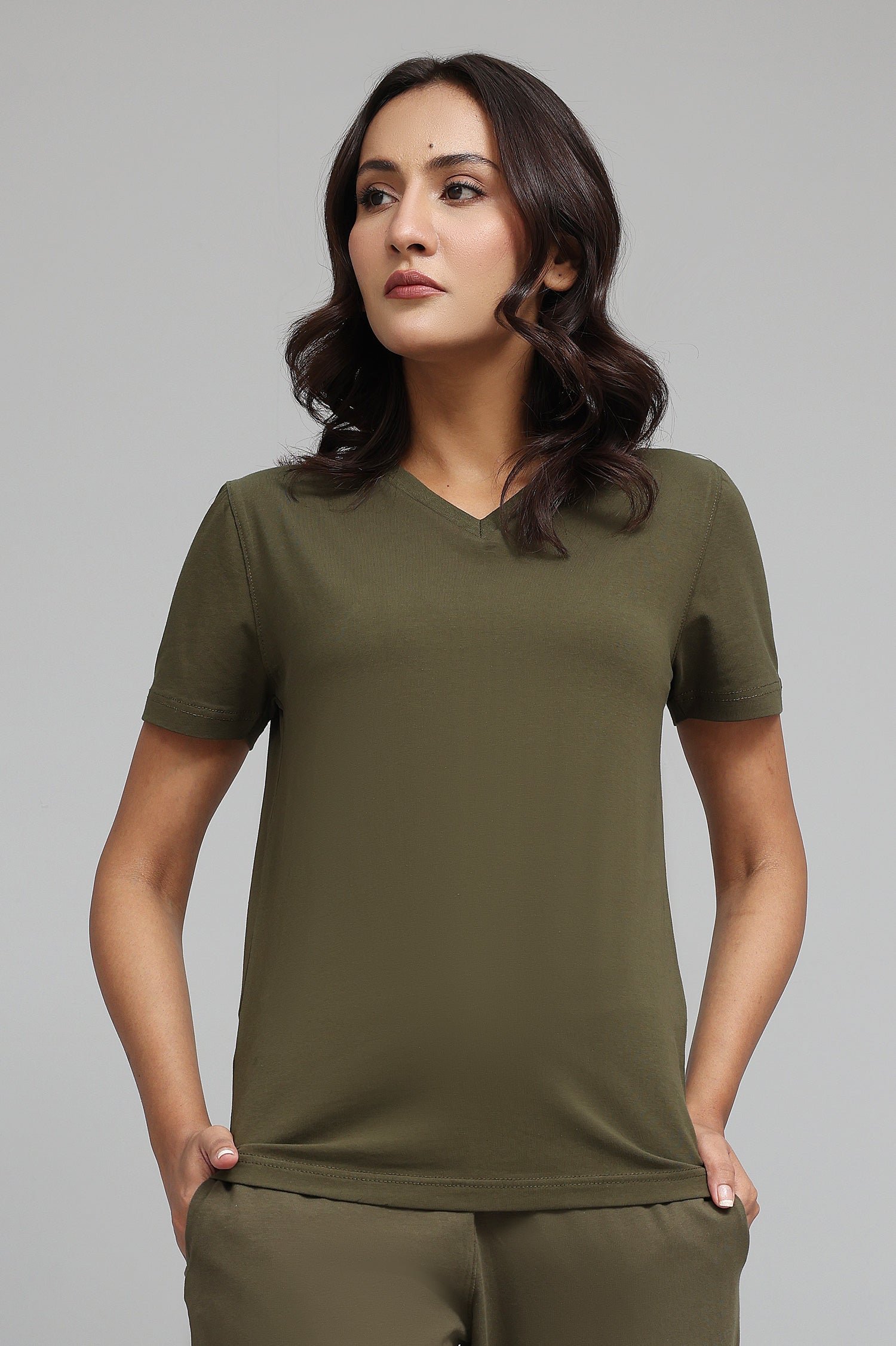 STW41-Olive_4 SOFT TOUCH V-NECK EVERYDAY TOP-OLIVE | Premium Quality Fashion Apparel - Image 1