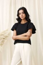 RUFFLE SLEEVE TEE-BLACK | Premium Quality Fashion Apparel